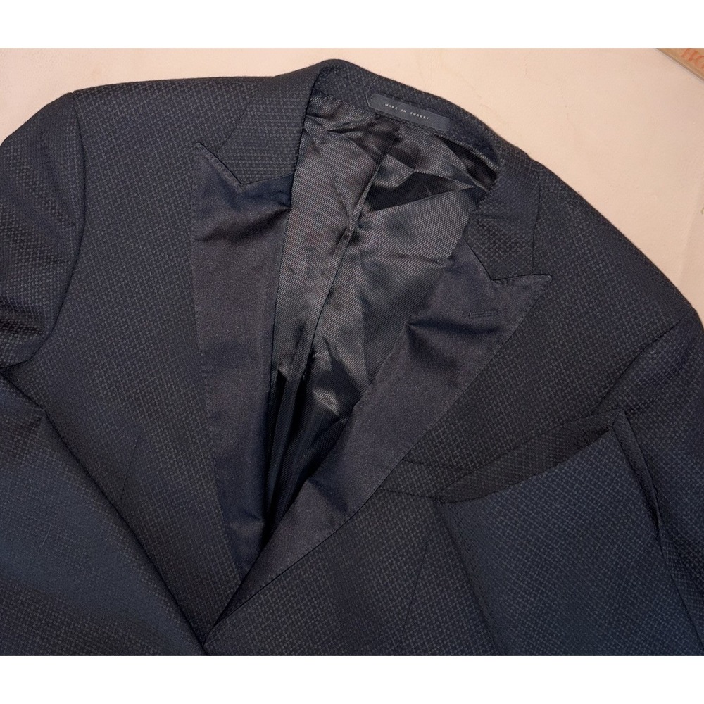 Hugo Boss Tuxedo Dinner Jacket 42 Black VirginWool Micro Geometric Print Stretch